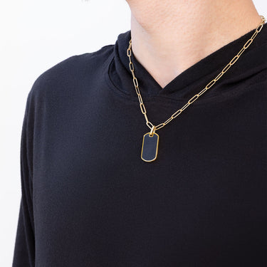 Mens Brushed Matte Black and Gold Dog Tag