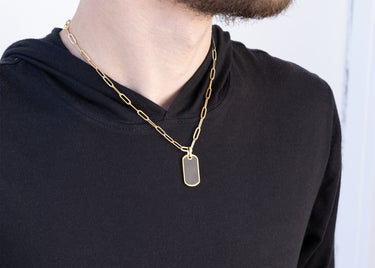 Mens Brushed Matte Black and Gold Dog Tag