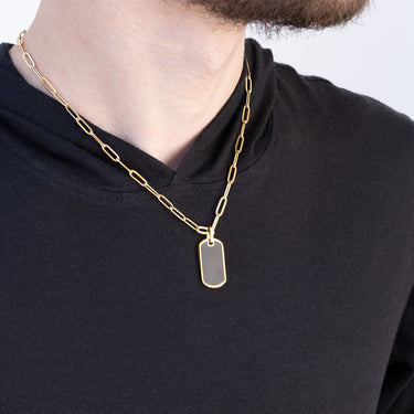 Mens Brushed Matte Black and Gold Dog Tag