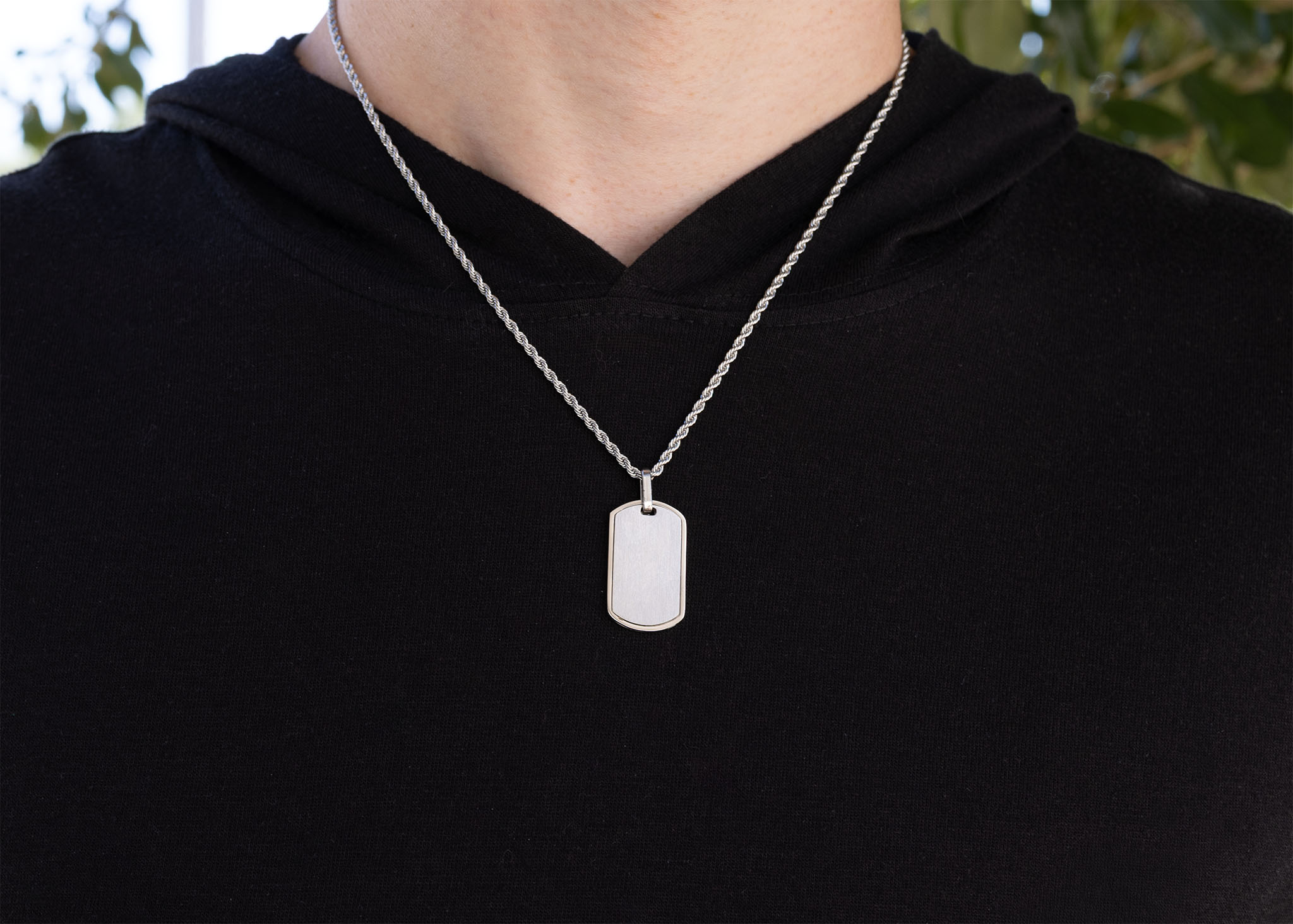 Mens Brushed Stainless Steel Dog Tag