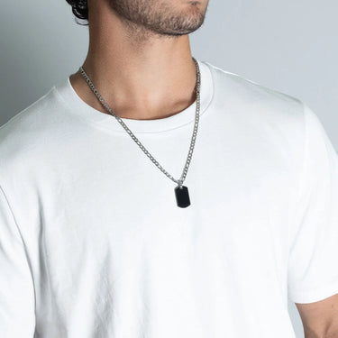 Mens Brushed Stainless Steel and Black Dog Tag - model 