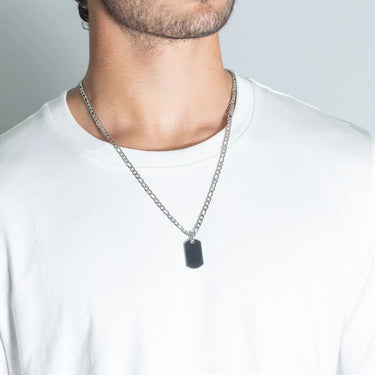 Mens Brushed Stainless Steel and Black Dog Tag - model 