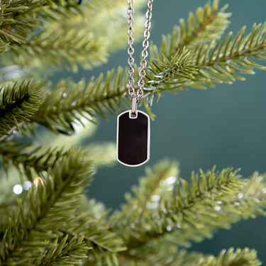 Mens Brushed Stainless Steel and Black Dog Tag