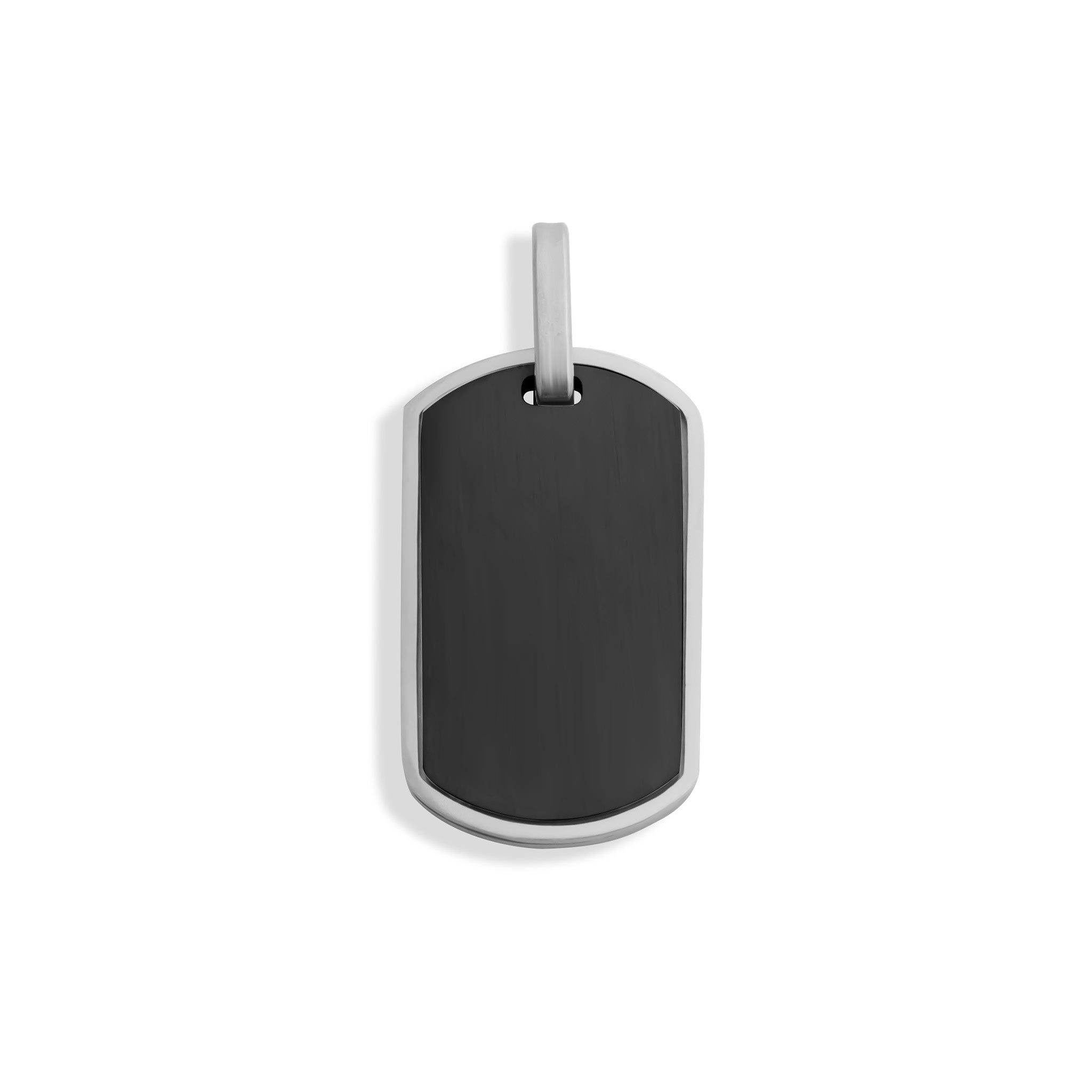 Mens Brushed Stainless Steel and Black Dog Tag