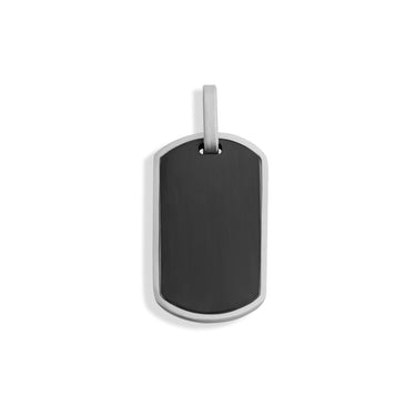 Mens Brushed Stainless Steel and Black Dog Tag