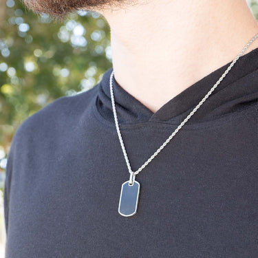 Mens Brushed Stainless Steel and Black Dog Tag