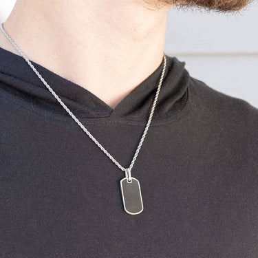 Mens Brushed Stainless Steel and Black Dog Tag