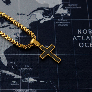 Mens Matte Black Stainless Steel Cross- gold studio 