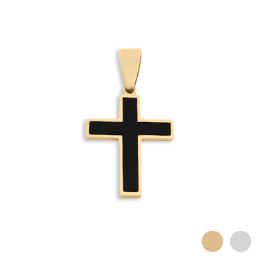 Mens Matte Black Stainless Steel Cross