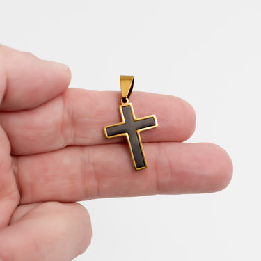 Mens Matte Black Stainless Steel Cross