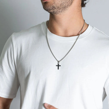 Mens Matte Black Stainless Steel Cross- silver model 