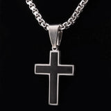 Mens Matte Black Stainless Steel Cross- silver studio 