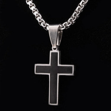 Mens Matte Black Stainless Steel Cross- silver studio 