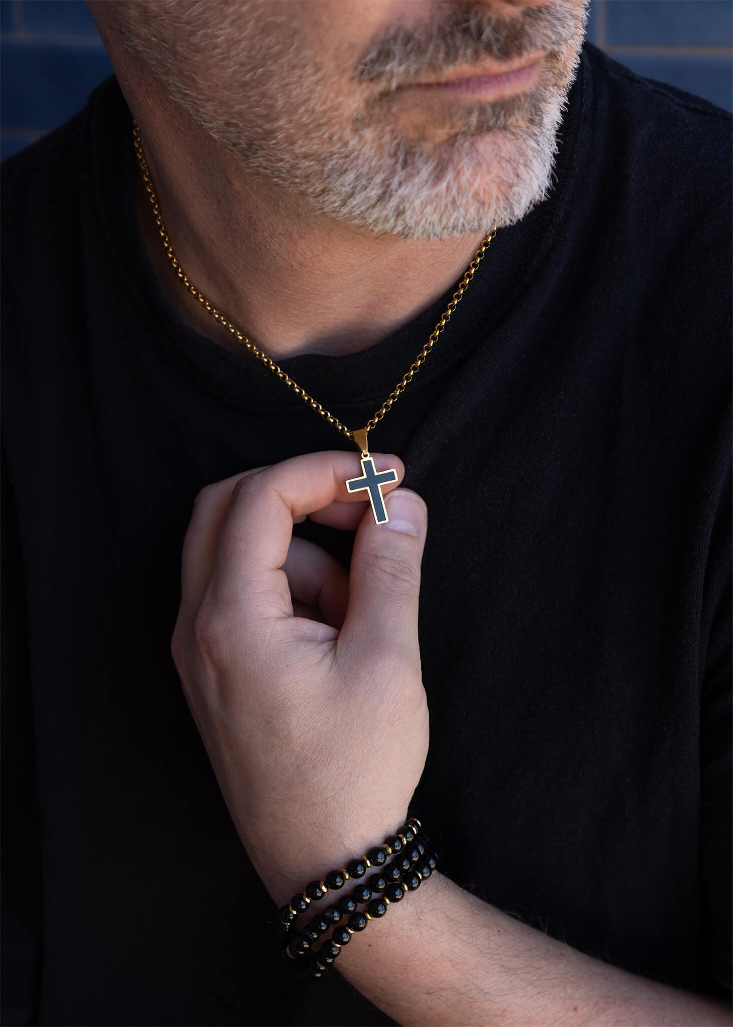 Mens Matte Black Stainless Steel Cross