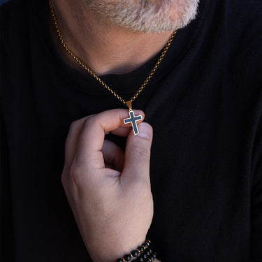 Mens Matte Black Stainless Steel Cross