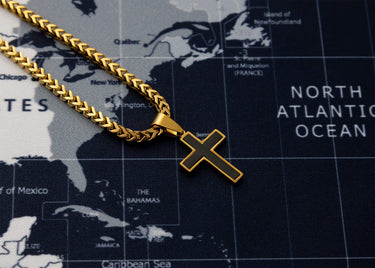 Mens Matte Black Stainless Steel Cross