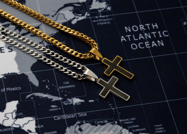 Mens Matte Black Stainless Steel Cross