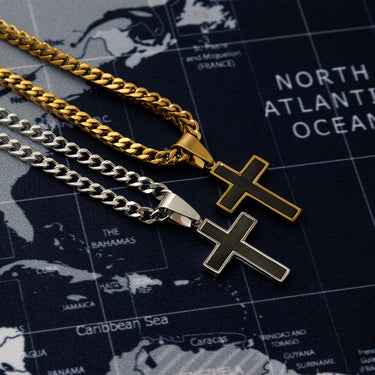 Mens Matte Black Stainless Steel Cross
