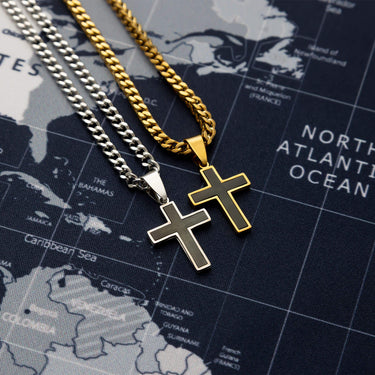 Mens Matte Black Stainless Steel Cross