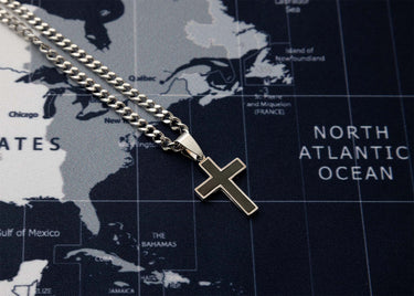 Mens Matte Black Stainless Steel Cross