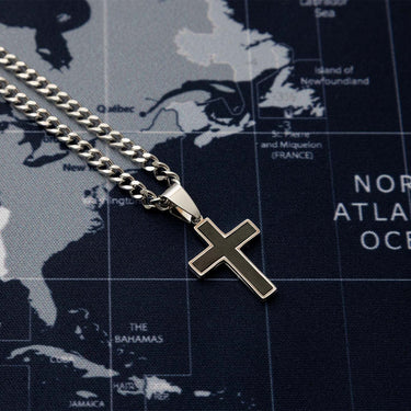 Mens Matte Black Stainless Steel Cross