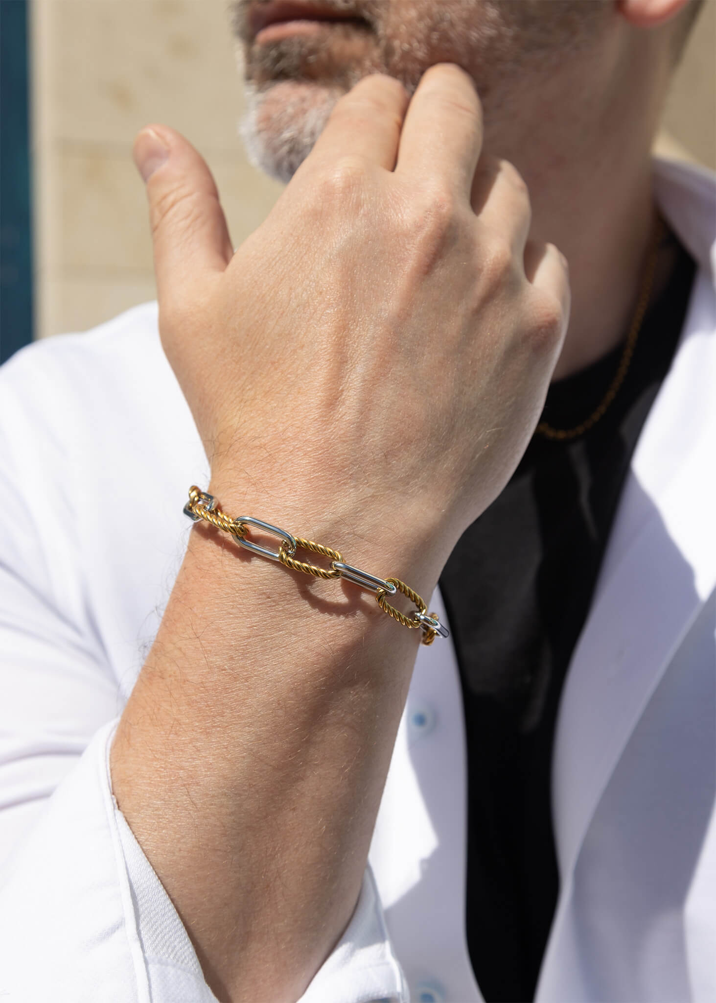 Mens Twist Chain Mixed Metal Bracelet