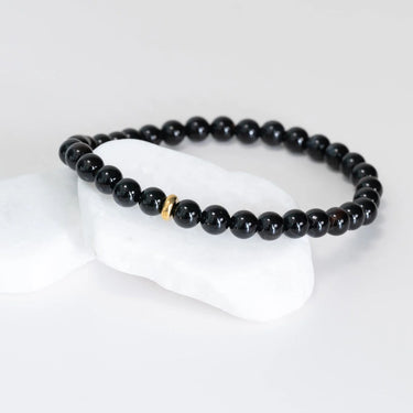18K Gold PVD Stainless Steel Mens Agate Bead Bracelet- studio