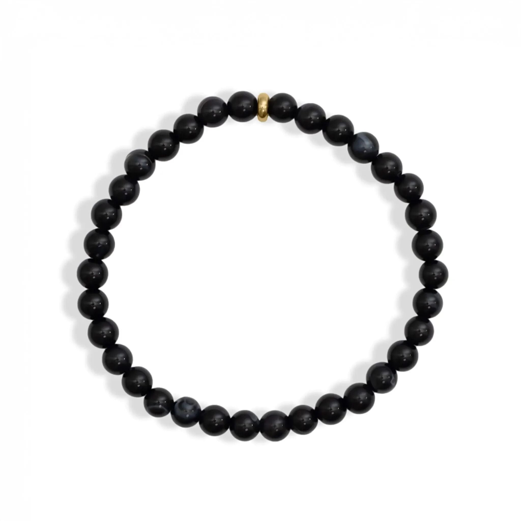 18K Gold PVD Stainless Steel Mens Agate Bead Bracelet / MJD0016