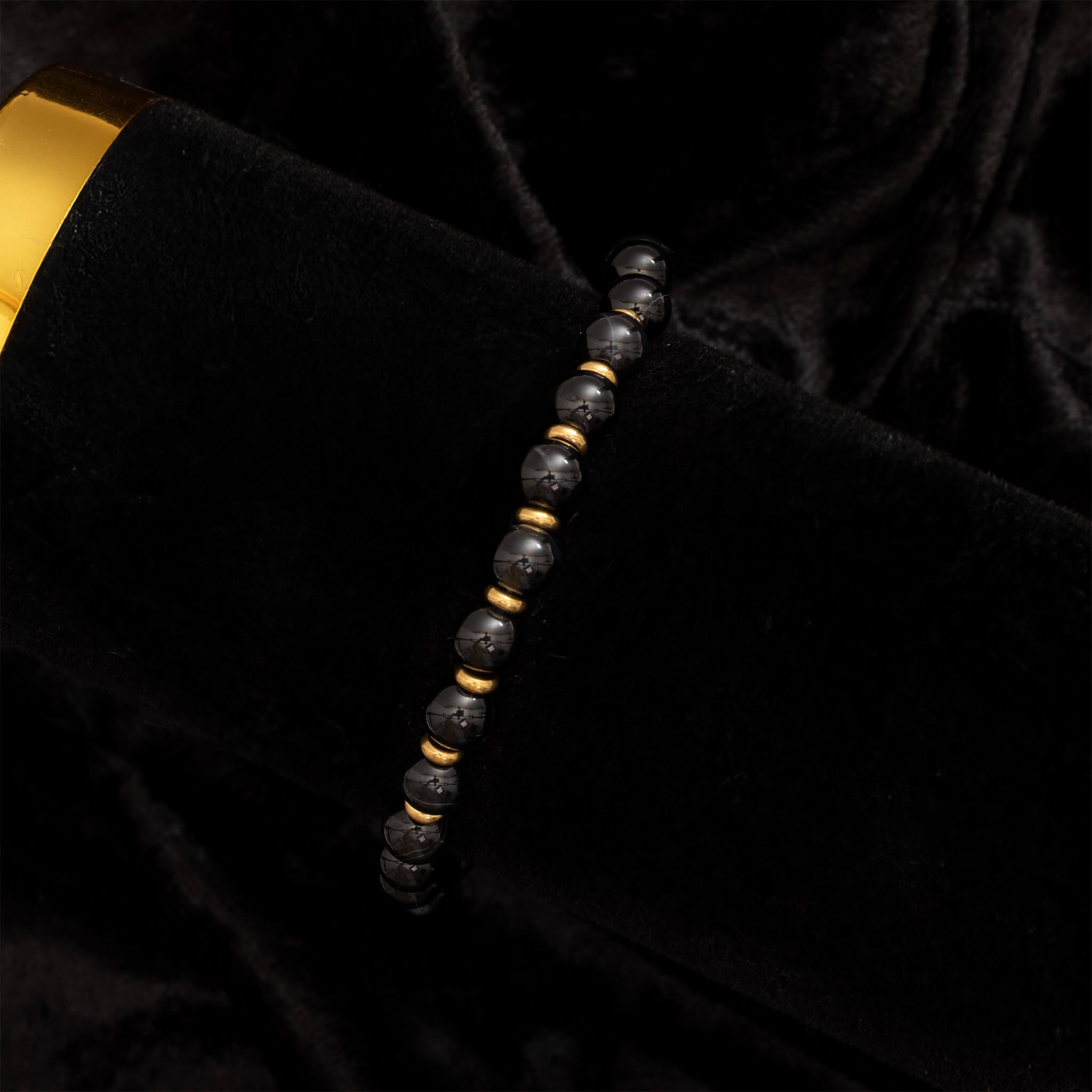 18K Gold PVD Stainless Steel Mens Agate Bead Bracelet / MJD0017