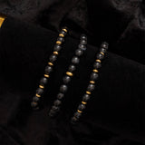18K Gold PVD Stainless Steel Mens Agate Bead Bracelet- studio