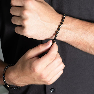 18K Gold PVD Stainless Steel Mens Agate Bead Bracelet- model 