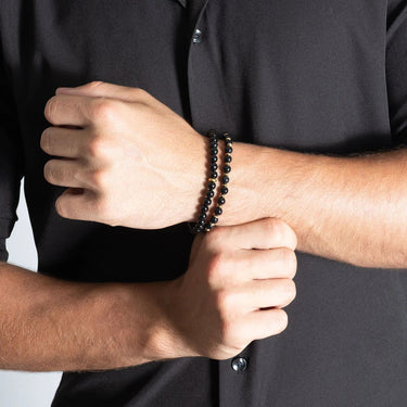 18K Gold PVD Stainless Steel Mens Agate Bead Bracelet- model