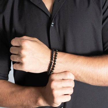 18K Gold PVD Stainless Steel Mens Agate Bead Bracelet- model