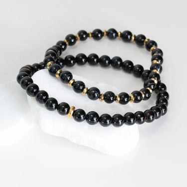 18K Gold PVD Stainless Steel Mens Agate Bead Bracelet- studio