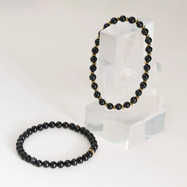 18K Gold PVD Stainless Steel Mens Agate Bead Bracelet- studio