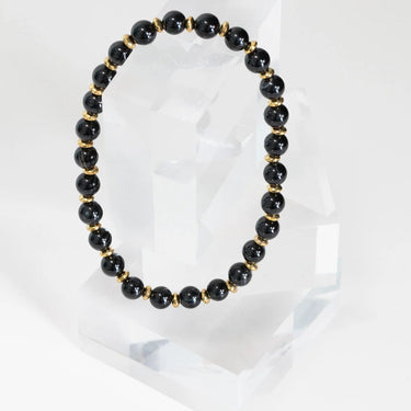 18K Gold PVD Stainless Steel Mens Agate Bead Bracelet- studio 