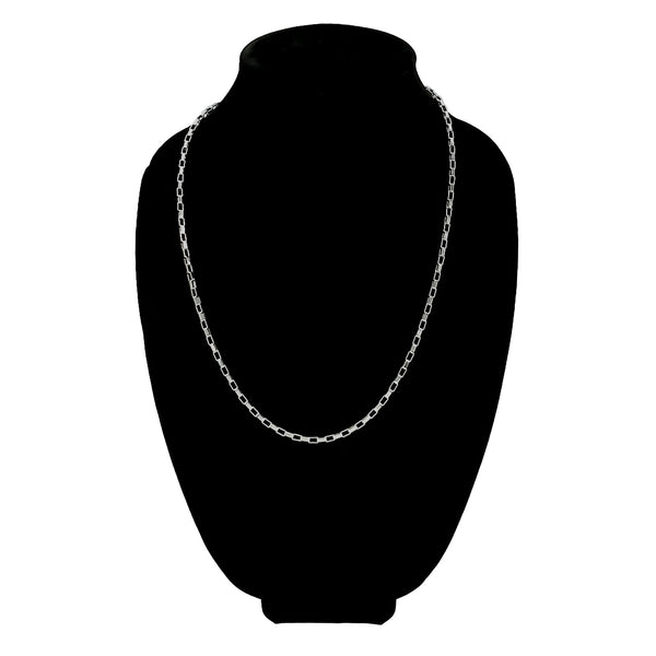 Stainless steel marine chain necklace on a black velvet bust.