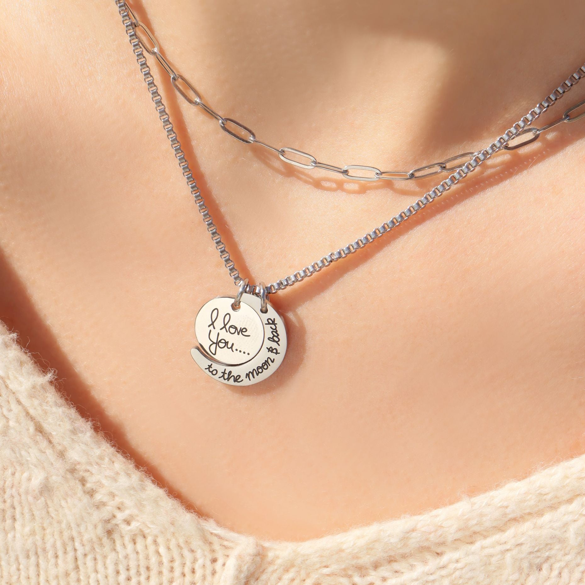 "I Love You To The Moon and Back" Stainless Steel Necklace / NKJ9028