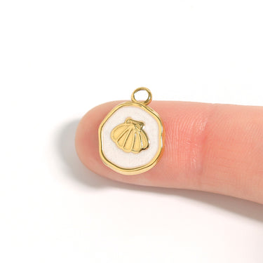 18K Gold PVD Sea Shell White Epoxy Charm stainless Steel scale