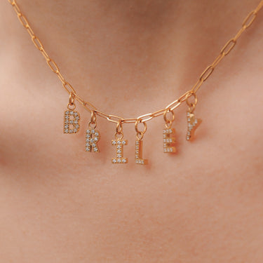 18K Gold PVD Stainless Steel Pave Set CZ Initial Letter Charms / PDC9021