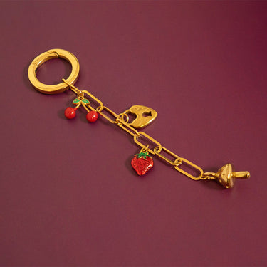 18K Gold PVD Stainless Steel Epoxy Strawberry Charm
