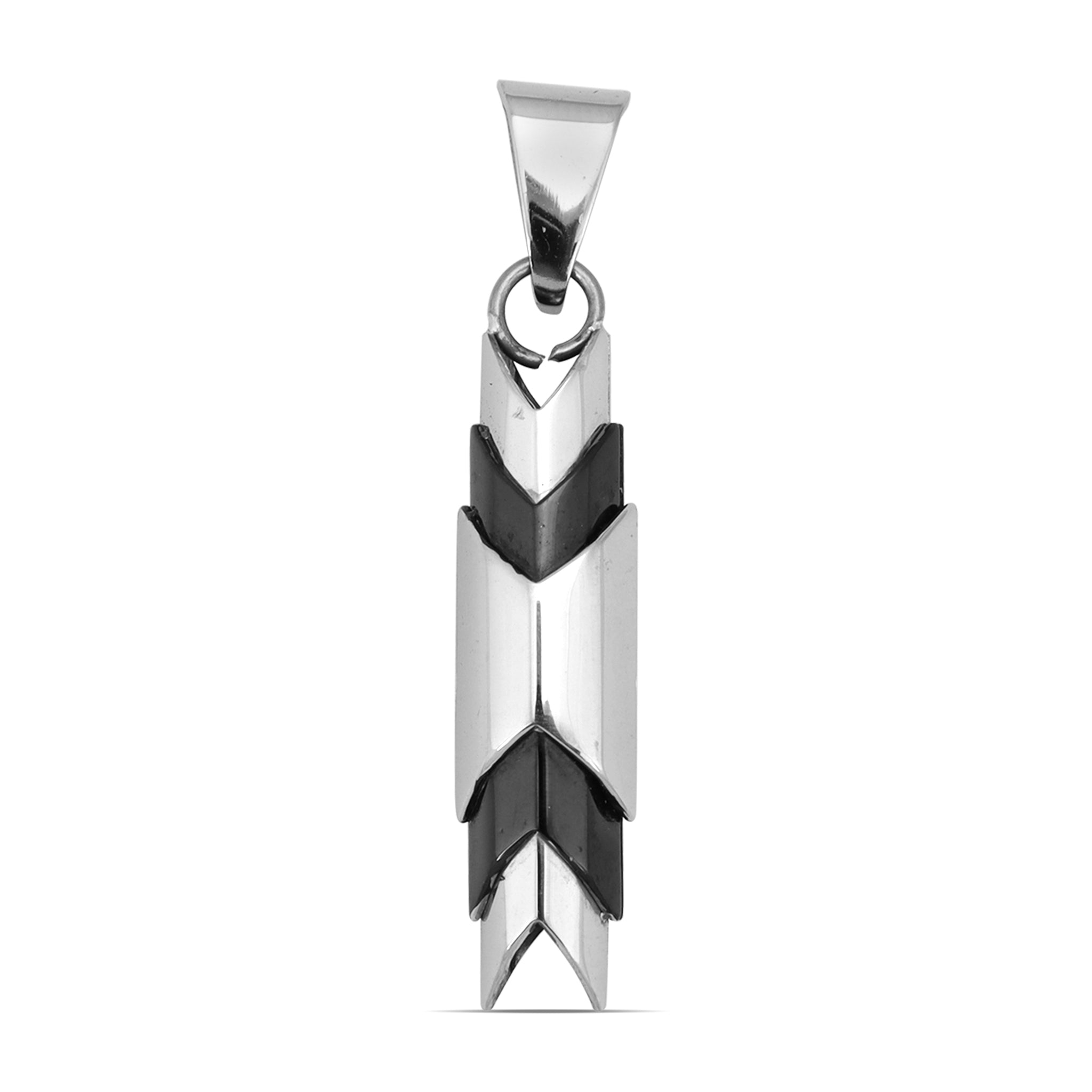 Stainless Steel And Black Hollow Chevron Tube Pendant / PDK0041