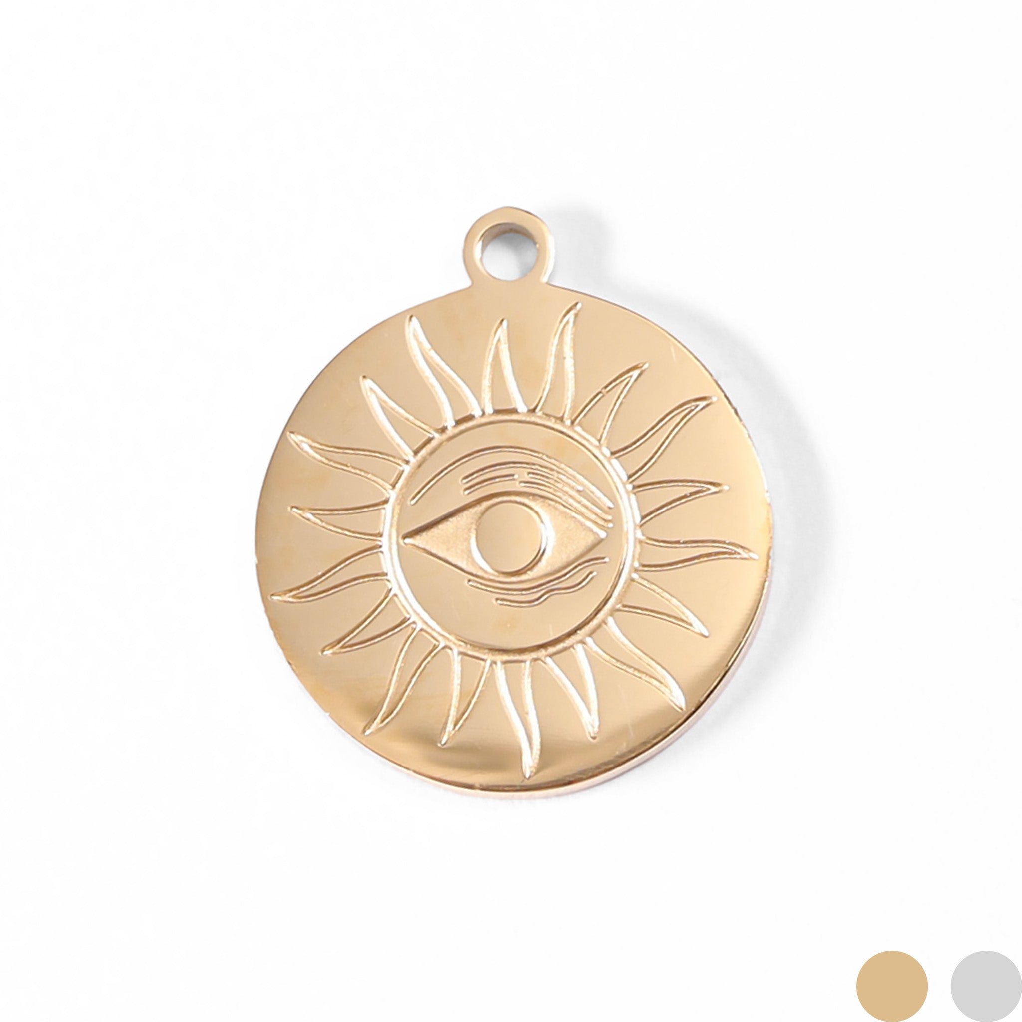 18K Gold PVD Edelstahlkreis Sonne Evil Eye Charm/PDL0002