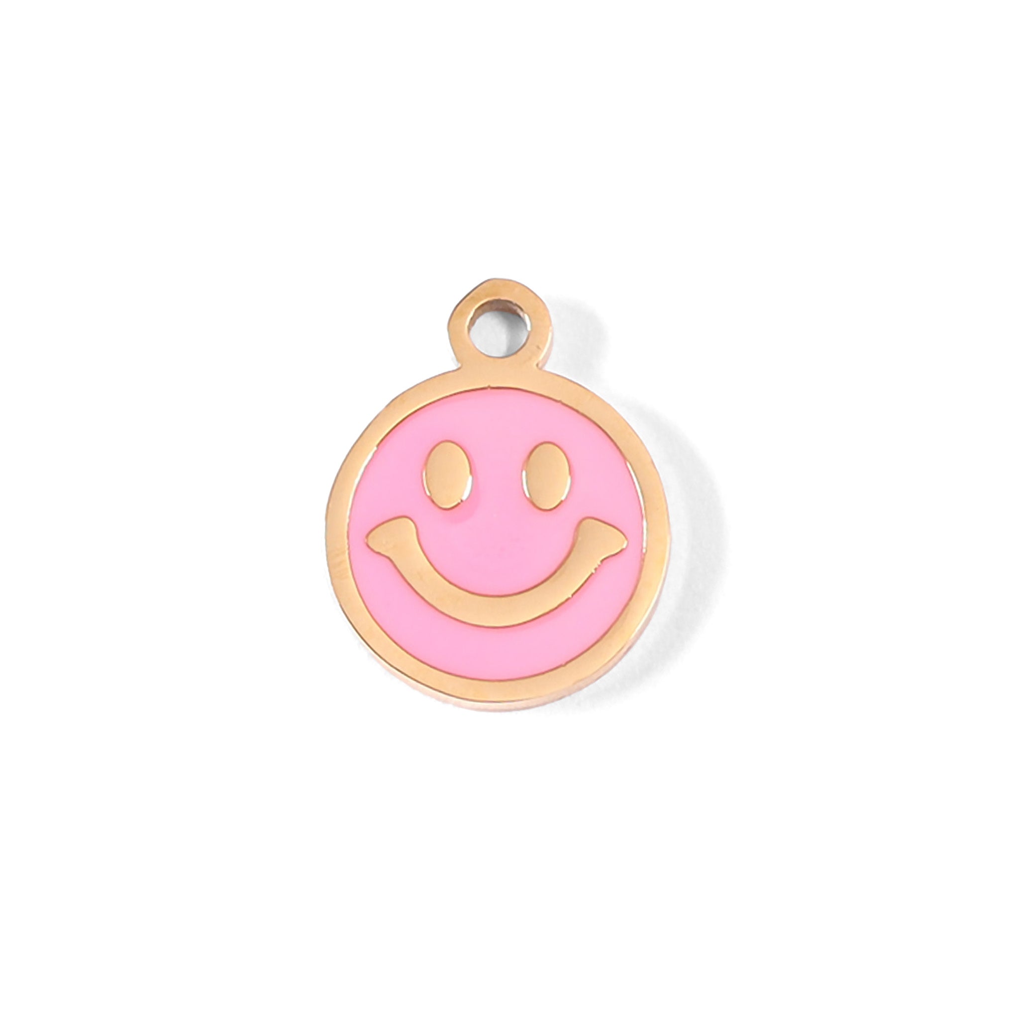 18K Gold PVD Stainless Steel Epoxy Pink Smiley Face Charm / PDL0005