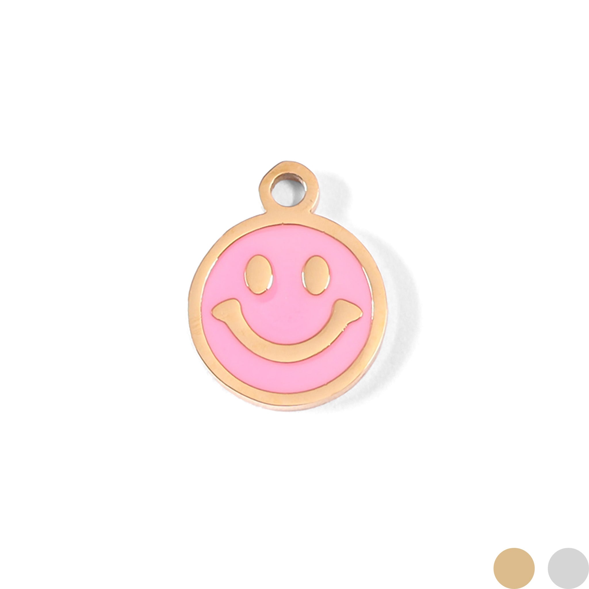 18K Gold PVD Stainless Steel Epoxy Pink Smiley Face Charm / PDL0005