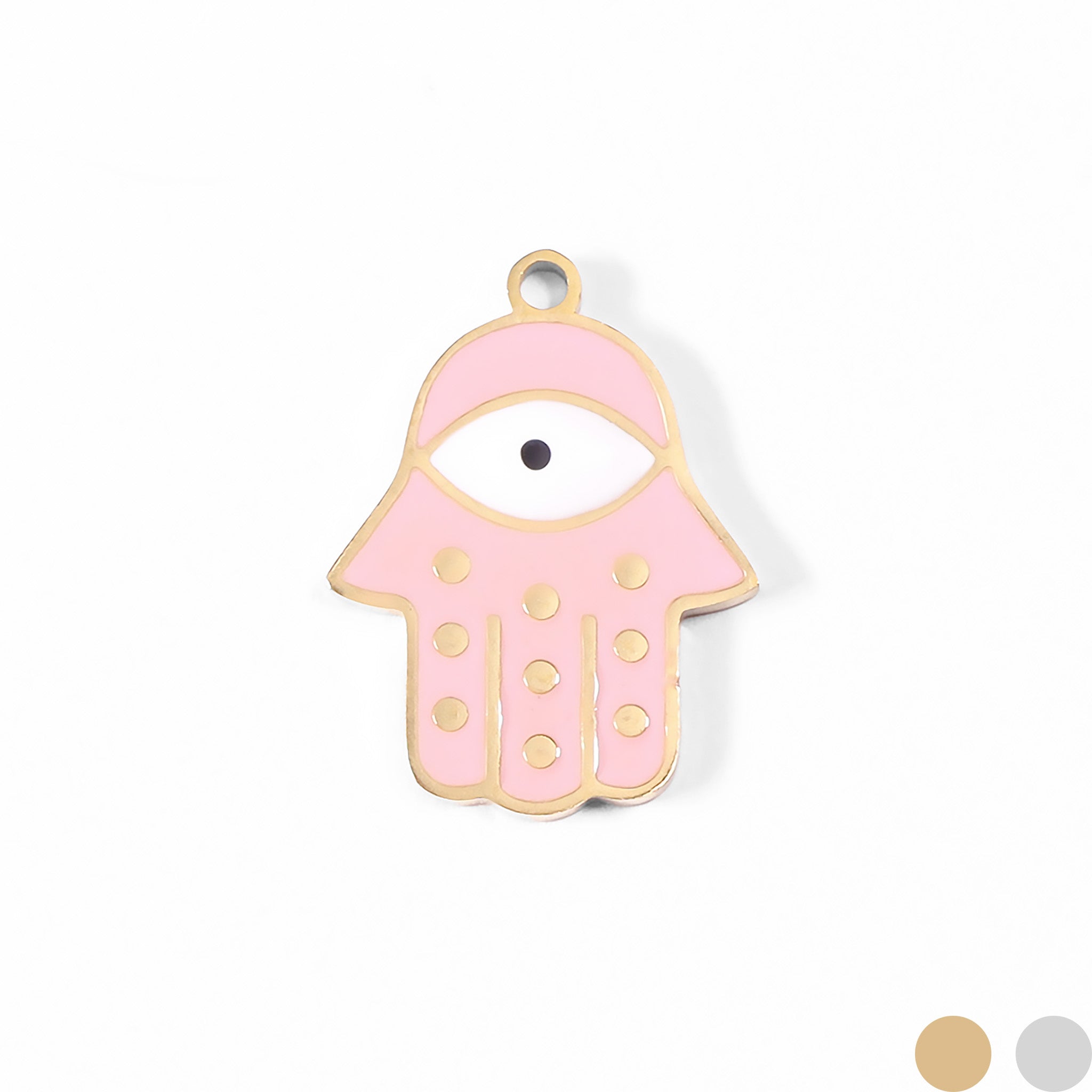 18K guld PVD rostfritt stål Epoxi Rosa Hamsa Hand Evil Eye Charm / PDL0011