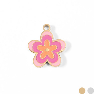 18k Gold PVD Rostfritt stål Epoxy Pink Flower Charm / PDL0013