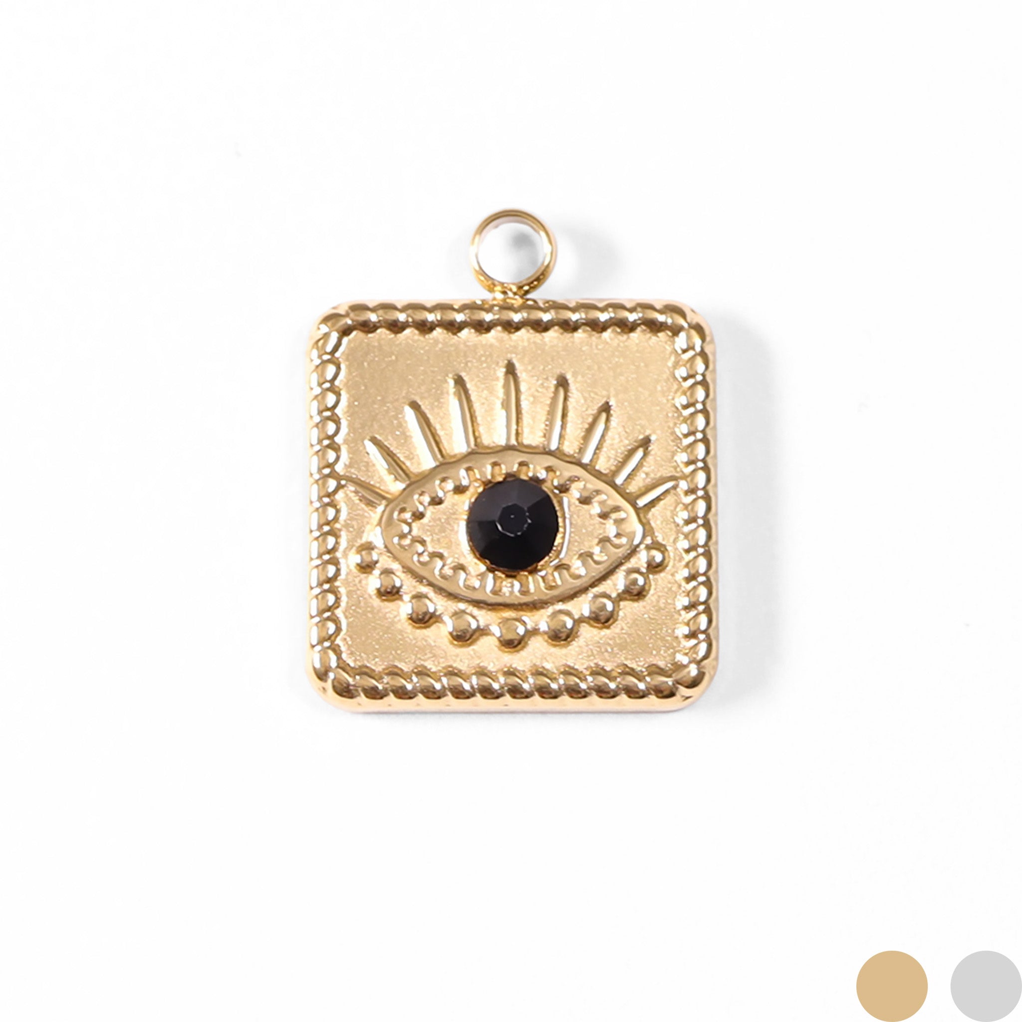 18K guld PVD rostfritt stål fyrkantig svart sten Evil Eye Charm / PDL0014