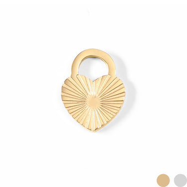 18K Gold PVD Stainless Steel Sunburst Heart Lock Charm / PDL0022