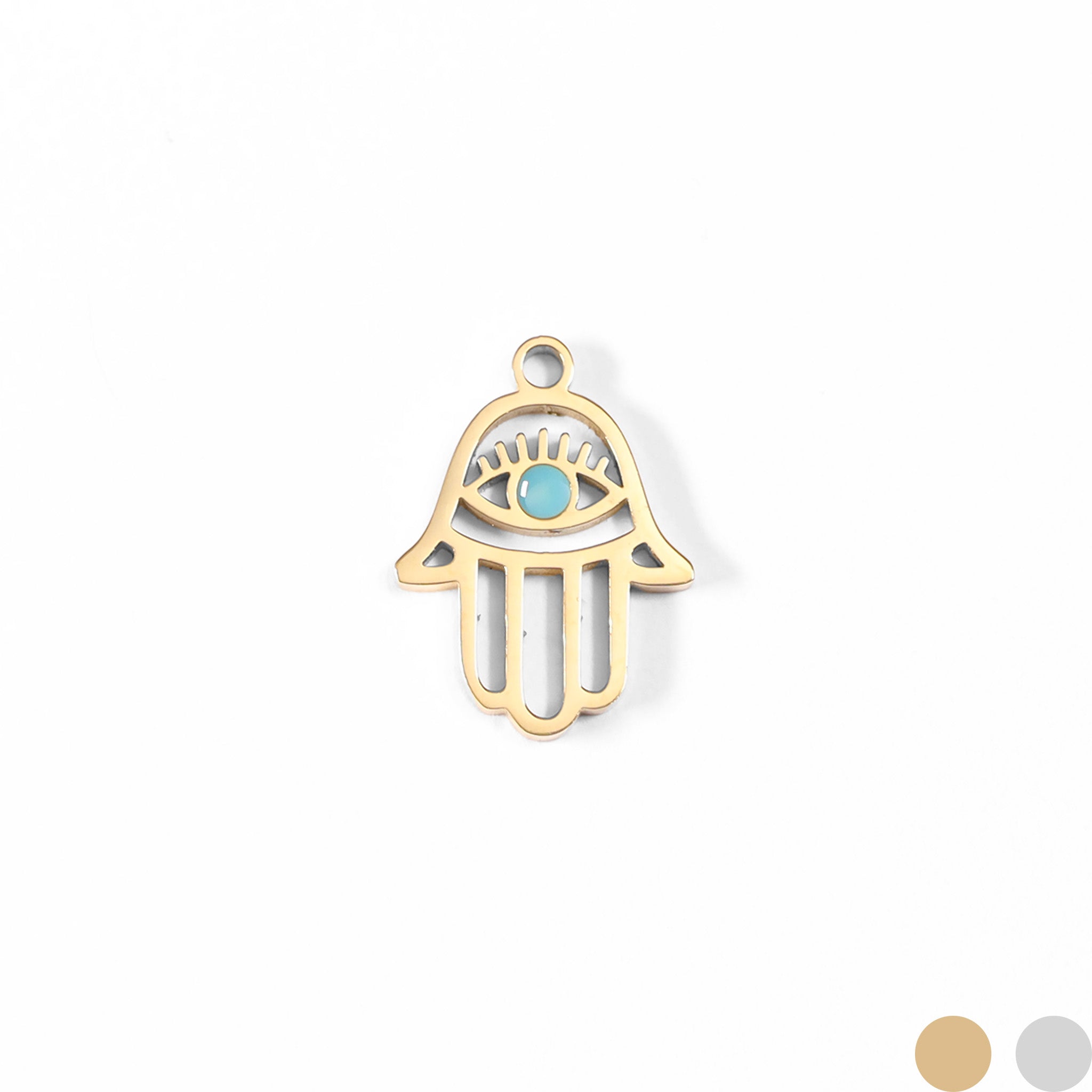 18K Gold PVD Stainless Steel Cutout Hamsa Hand Evil Eye Charm / PDL0023